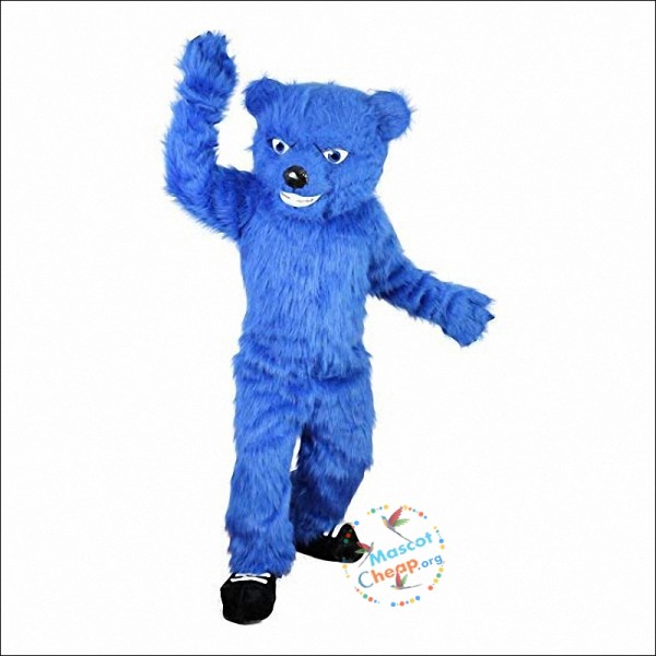 Blue Long Hairy Bear Mascot Costume