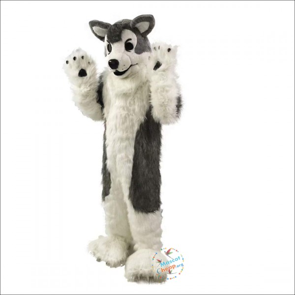 Grey Wolf Husky Dog Cartoon Mascot Costume