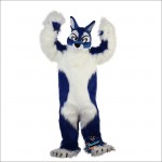 Long Hair Blue Wolf Cartoon Mascot Costume