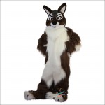 Long Hair Brown Wolf Cartoon Mascot Costume