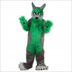 Long Hair Green Wolf Mascot Costume