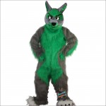 Long Hair Green Wolf Mascot Costume