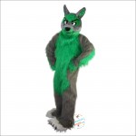 Long Hair Green Wolf Mascot Costume