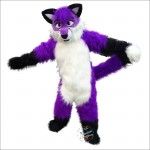 Long Hair Purple Wolf Fox Dog Cartoon Mascot Costume