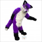 Long Hair Purple Wolf Fox Dog Cartoon Mascot Costume