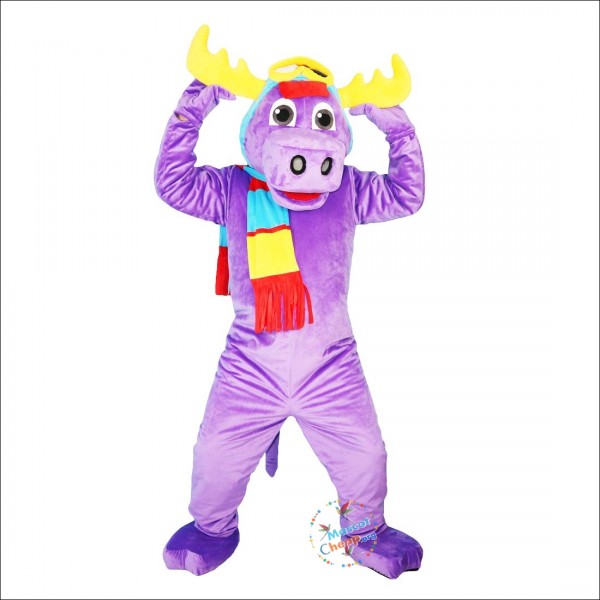 Purple Moose Elk Wapiti Cartoon Mascot Costume