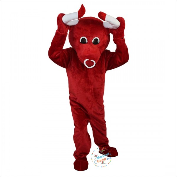 Red Cow Bull Bison Cartoon Mascot Costume