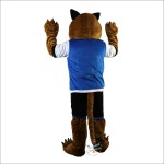 Sporty Tiger in Blue Vest Cartoon Mascot Costume