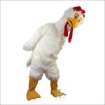 White Long-Haired Chicken, Bird Cartoon Mascot Costume